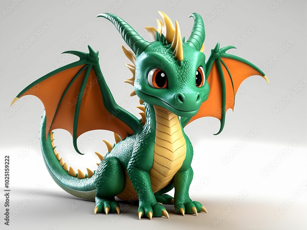 3D Illustration Art, Closeup Shot of An Adorable Dragon, Isolated over a Background 3D Illustration Art, Closeup Shot of An Adorable Dragon, Isolated over a Background