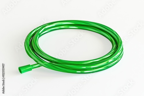 A close-up view of a green hose lying on a white surface, perfect for use in various settings such as product photography or DIY tutorials