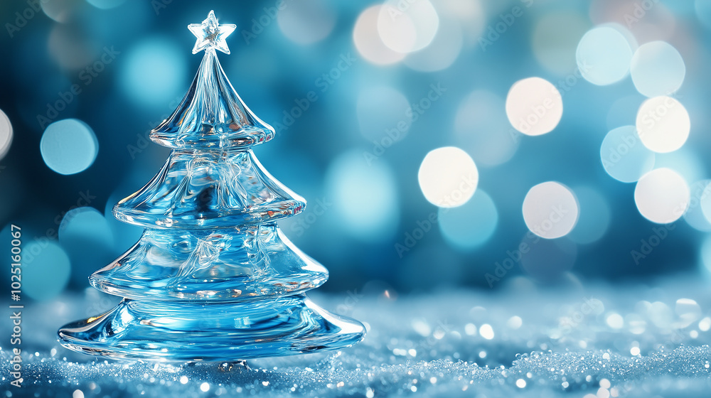 Glass transparent Christmas tree, on a blue background Glass transparent Christmas tree, on a blue background