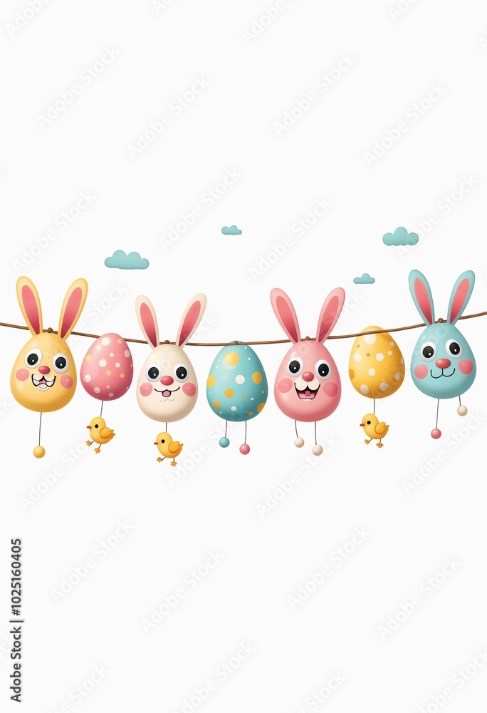 Cute Easter Bunny and Egg Garland with Chick Decorations Cute Easter Bunny and Egg Garland with Chick Decorations