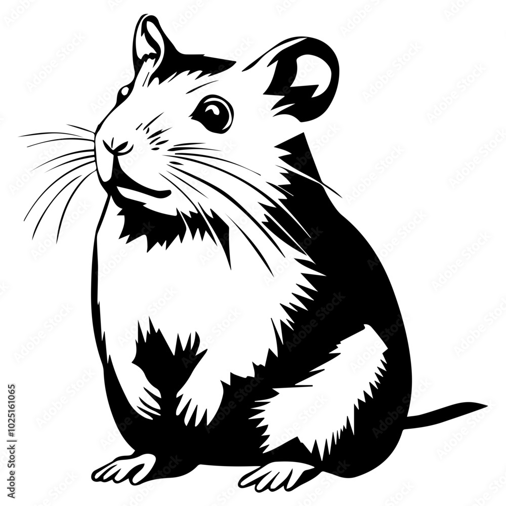 Curious Hamster Black Vector Silhouette in Alert Pose Curious Hamster Black Vector Silhouette in Alert Pose