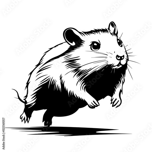 Jumping Hamster Black Vector Silhouette with Dynamic Expression