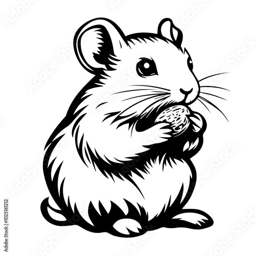 Hamster Holding Food in Paws, Vector Art
