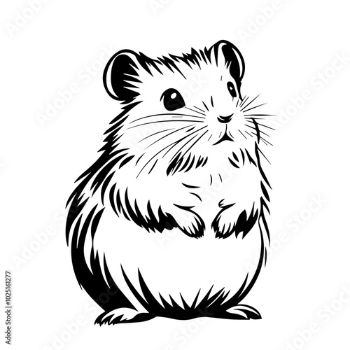 Sitting Hamster Black Vector Silhouette with Adorable Expression