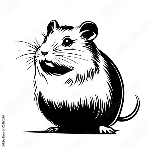 Hamster Sitting and Watching, Vector Illustration
