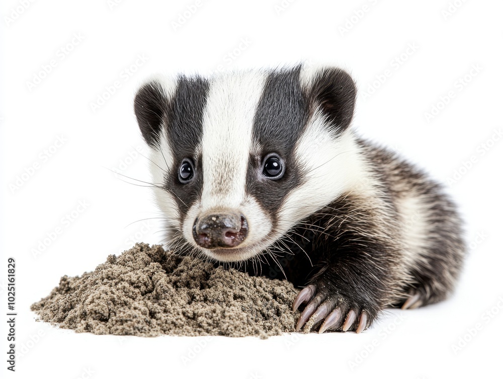 A badger digging at the ground, isolated on white background A badger digging at the ground, isolated on white background