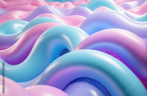 Flat lay of many abstract inflatable bubbly 3d curves and lines, pastel colors. photo