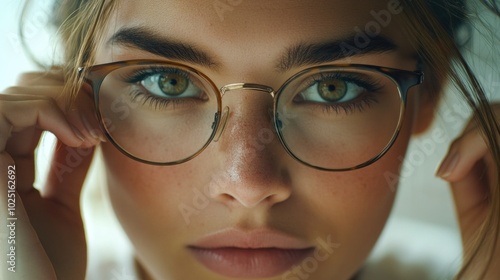 A close-up shot of a woman wearing glasses and smiling for the camera