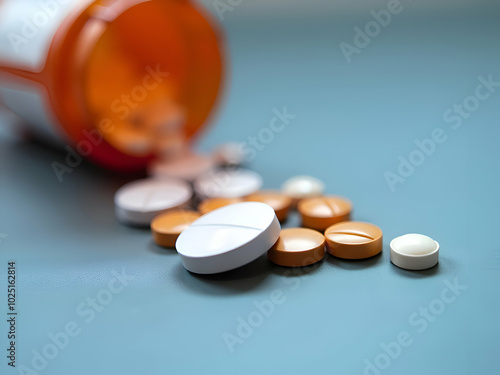 Medicine Pills. Tablets. Capsule.Pharmaceutical medicament, Close-up of pile of blue,white,yellow and green tablets - capsule. Pills and tablets on white background,Assorted pharmaceutical medicine st