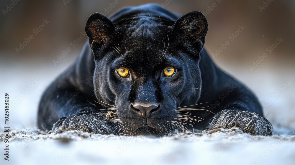 custom made wallpaper toronto digitalA black panther crouching low with intense eyes, ready to pounce, isolated on white background 