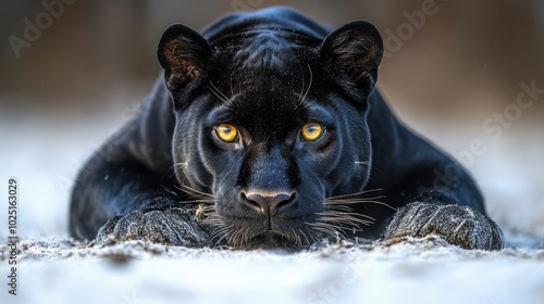 Wallpaper Mural A black panther crouching low with intense eyes, ready to pounce, isolated on white background  Torontodigital.ca
