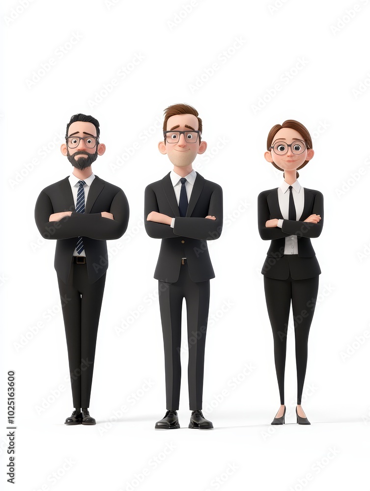 Confident Business Team Ready for Success - Three professional workers in office attire, standing together, radiating confidence and teamwork.