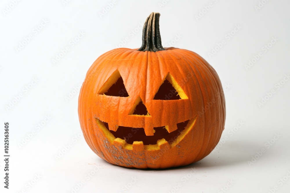 A carved pumpkin with a spooky face on a white background, perfect for Halloween decorations or fall-themed designs A carved pumpkin with a spooky face on a white background, perfect for Halloween decorations or fall-themed designs