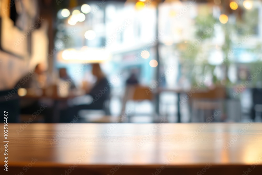 Empty wooden table and blurred background of city restaurant, coffee shop for display of montage product. Bokeh effect. Scene round wood tabletop counter on blur cafe, bar. Banner. Indoor interior Empty wooden table and blurred background of city restaurant, coffee shop for display of montage product. Bokeh effect. Scene round wood tabletop counter on blur cafe, bar. Banner. Indoor interior