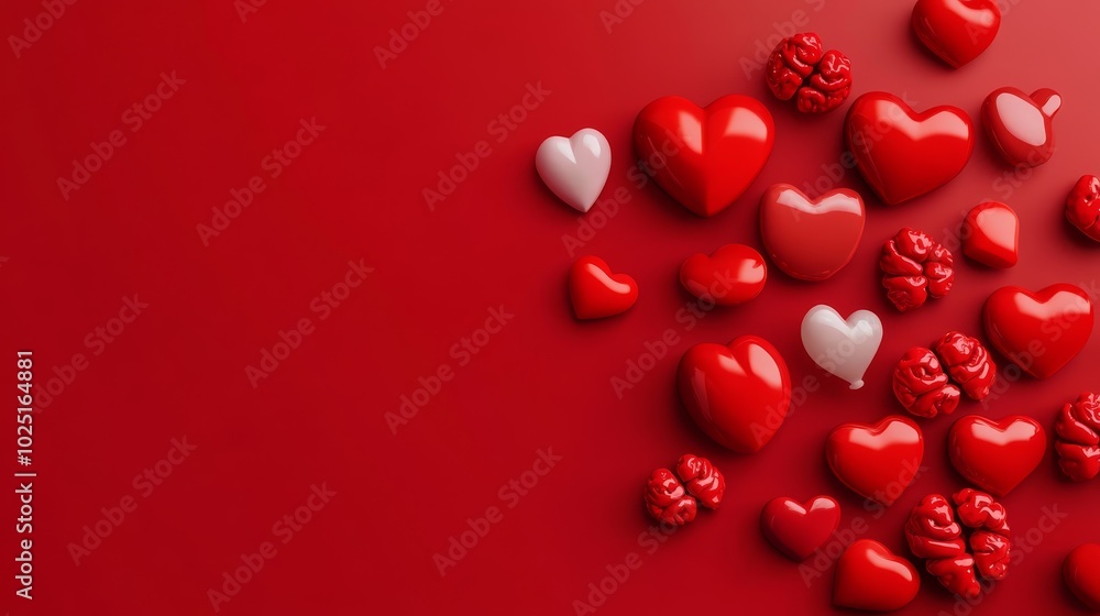 A beautiful collection of shiny red and white hearts symbolizing love, passion, emotion, unity, and romance on a vibrant red background. A beautiful collection of shiny red and white hearts symbolizing love, passion, emotion, unity, and romance on a vibrant red background.