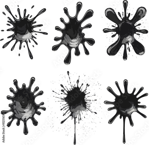 Vector Set Of Black Ink Splatters, Paint Splatters on Transparent Background, Ink Splatters Illustration
