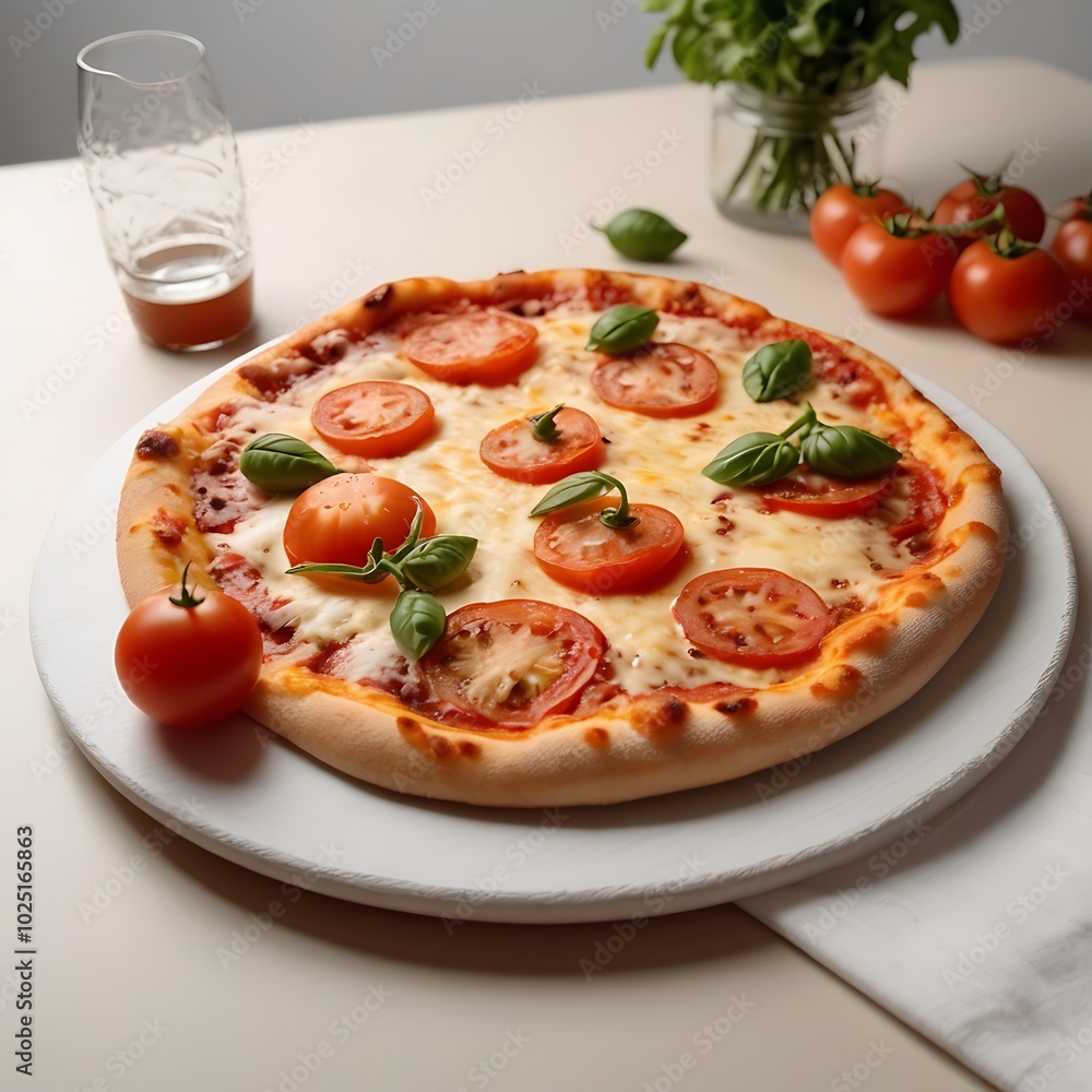 Delicious Pizza with cheese tomato fried Served on the table in white background Delicious Pizza with cheese tomato fried Served on the table in white background