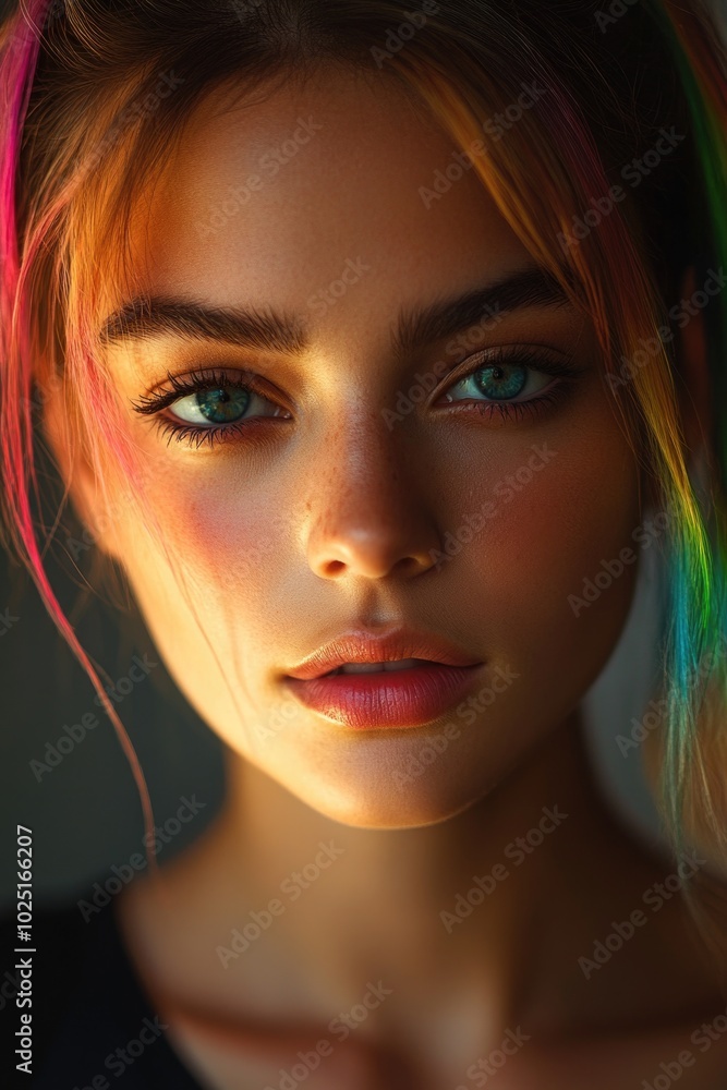 A close-up shot of a woman with vibrant and bright hair color, perfect for creative projects A close-up shot of a woman with vibrant and bright hair color, perfect for creative projects