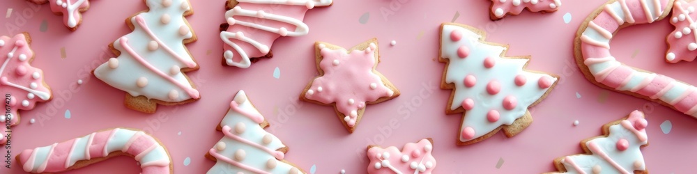 Pink Iced Christmas Cookies with Festive Shapes Pink Iced Christmas Cookies with Festive Shapes