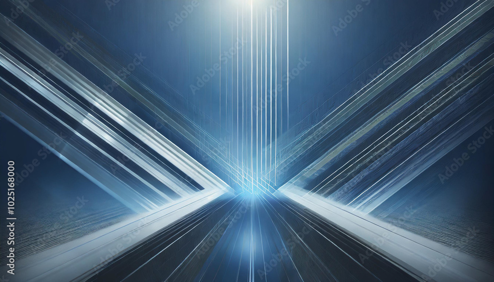 Abstract futuristic landscape featuring light beams converging in a blue-toned setting with a dynamic sense of depth and movement Abstract futuristic landscape featuring light beams converging in a blue-toned setting with a dynamic sense of depth and movement