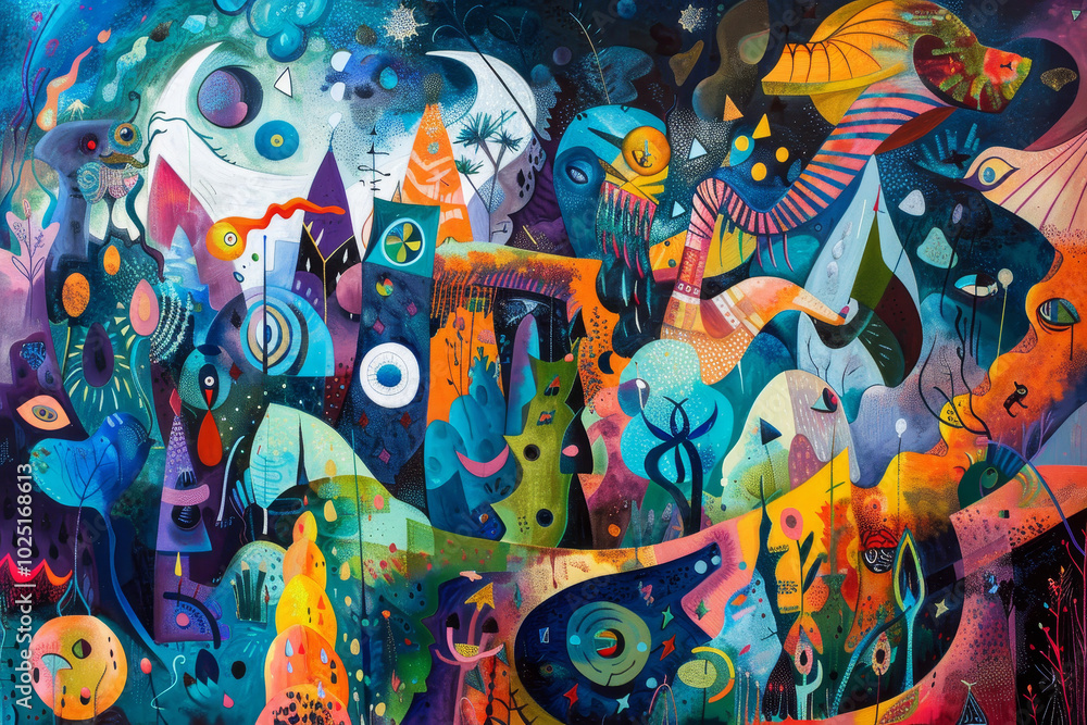 A colorful painting of a cityscape with a dragon flying over it A colorful painting of a cityscape with a dragon flying over it