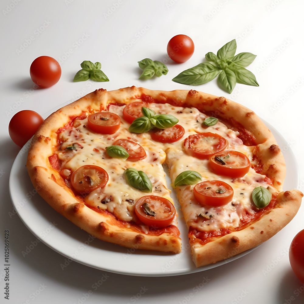 Delicious Pizza with cheese tomato fried Served on the table in white background Delicious Pizza with cheese tomato fried Served on the table in white background