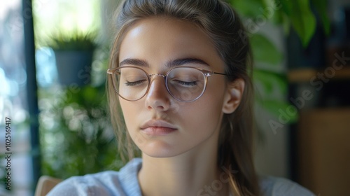 A woman examines her cell phone, attention focused on the screen