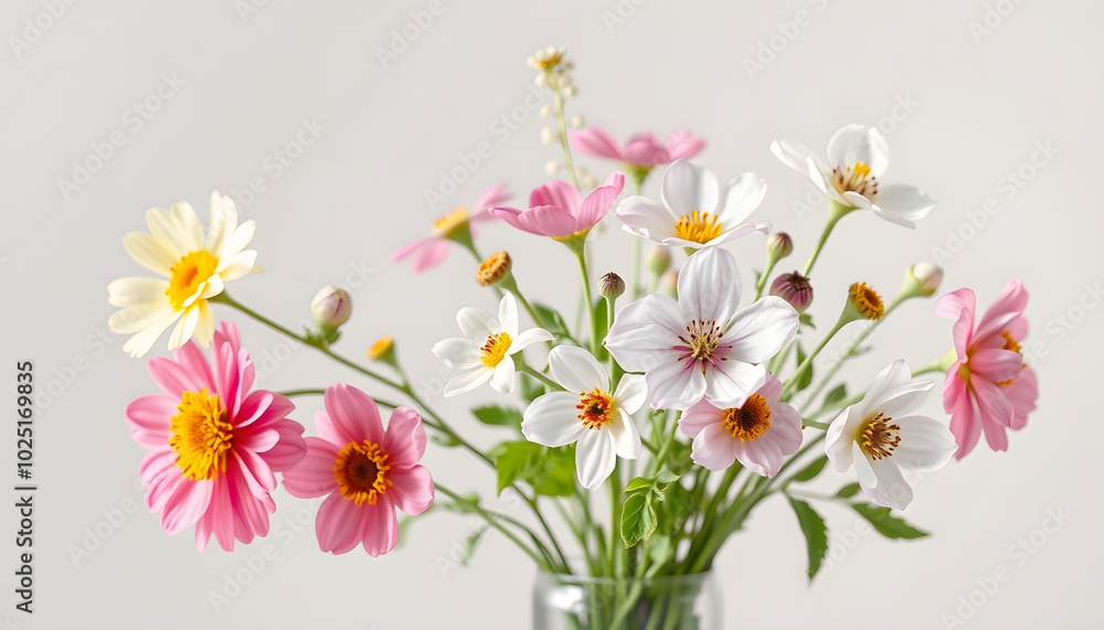 Beautiful Wild Spring Flowers in a Small Vase isolated with white highlights, png Beautiful Wild Spring Flowers in a Small Vase isolated with white highlights, png