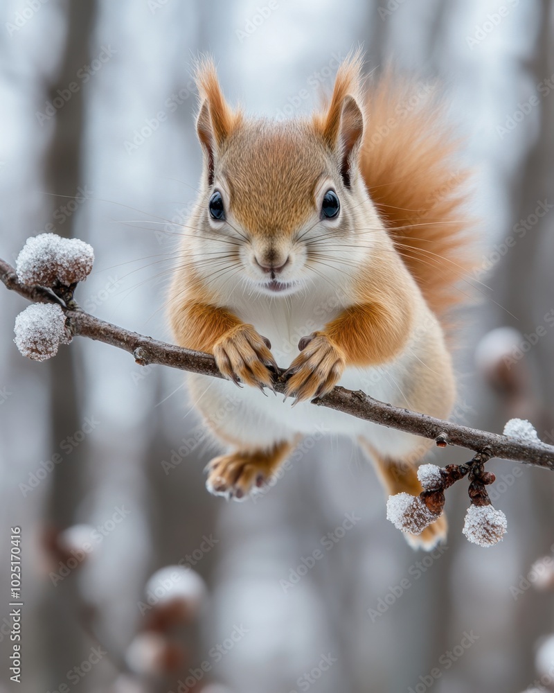 A red squirrel leaping from branch to branch, isolated on white background A red squirrel leaping from branch to branch, isolated on white background