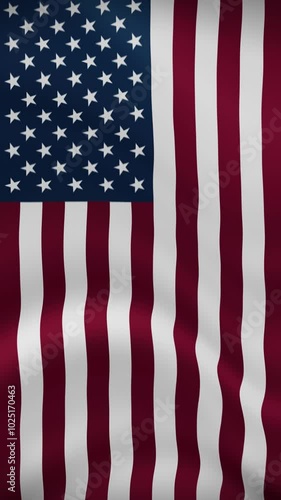 United States of America Waving Flag in Vertical Orientation. Realistic Flag Animation. Seamless Loop Background.
