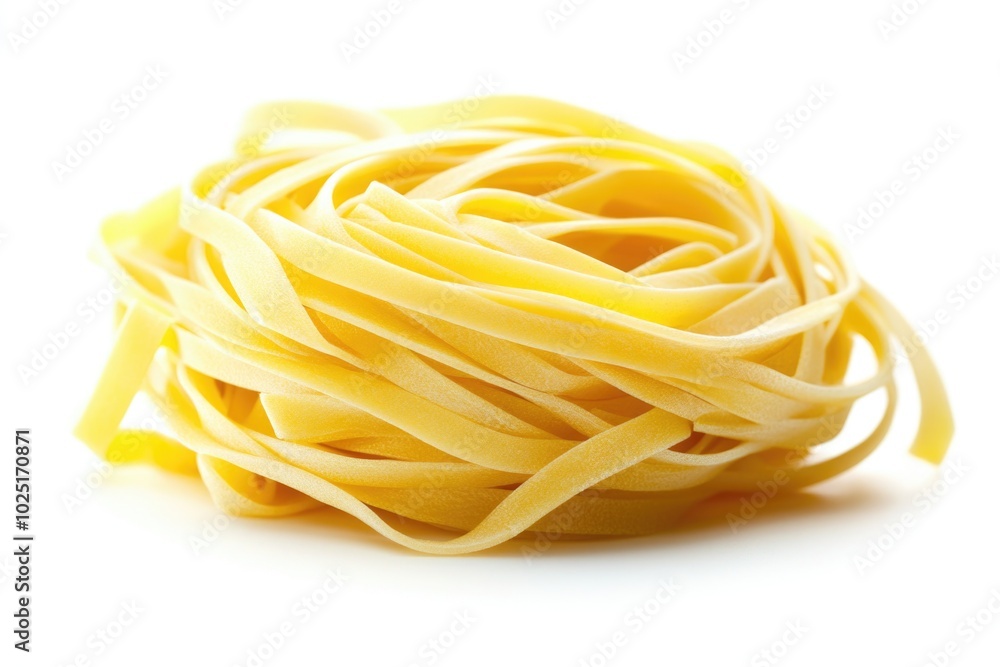 A stack of cooked pasta noodles on a white background A stack of cooked pasta noodles on a white background