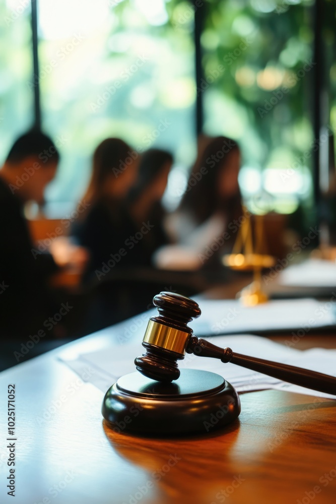 A gavel resting on a wooden table, perfect for a courtroom or office setting A gavel resting on a wooden table, perfect for a courtroom or office setting