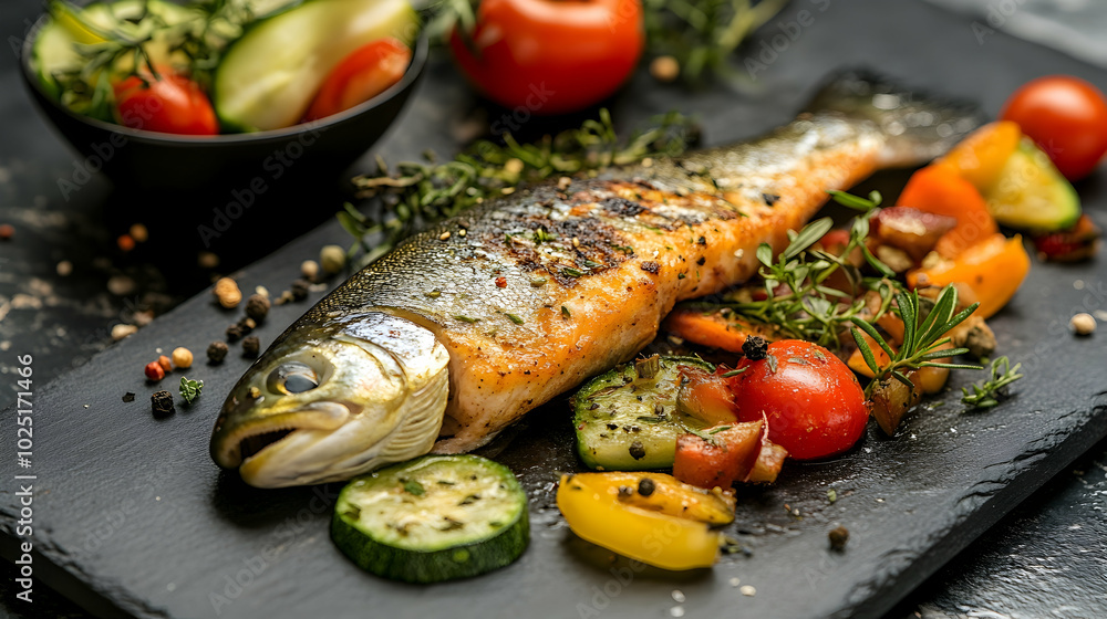 grilled salmon steak with vegetables grilled salmon steak with vegetables