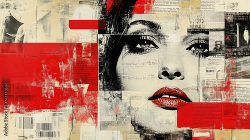 Wallpaper Mural A close-up image of a woman's face on a bright red background, ideal for use in designs and projects that require a bold and attention-grabbing visual element Torontodigital.ca