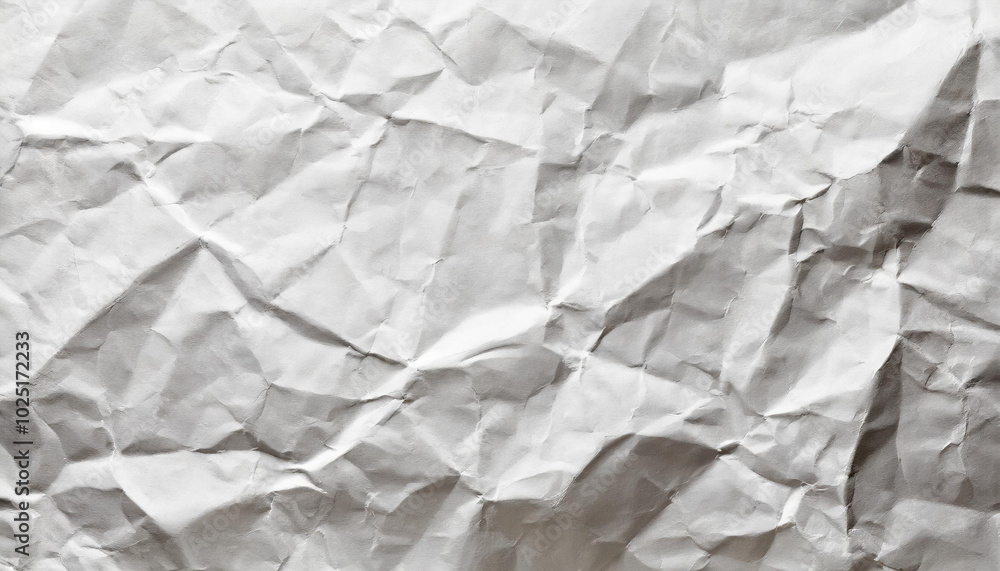 Crumpled white paper background with varied textures highlighting shadows and light in a simple composition Crumpled white paper background with varied textures highlighting shadows and light in a simple composition
