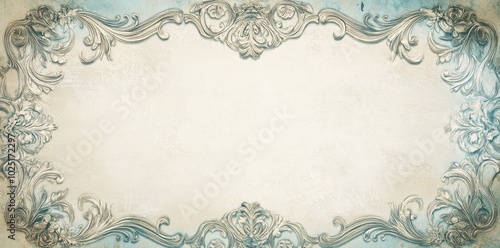 Antique decorative border with elegant scrollwork on faded background. 