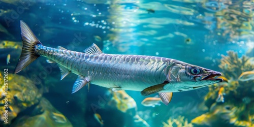 Silver Barracuda Swimming in Aquarium