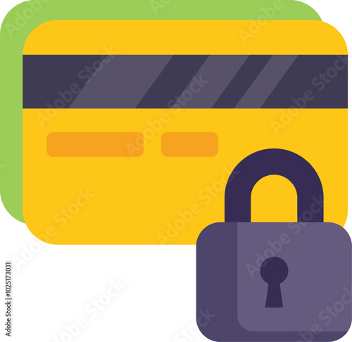 Padlock is locking a credit card, representing secure online payment and financial safety
