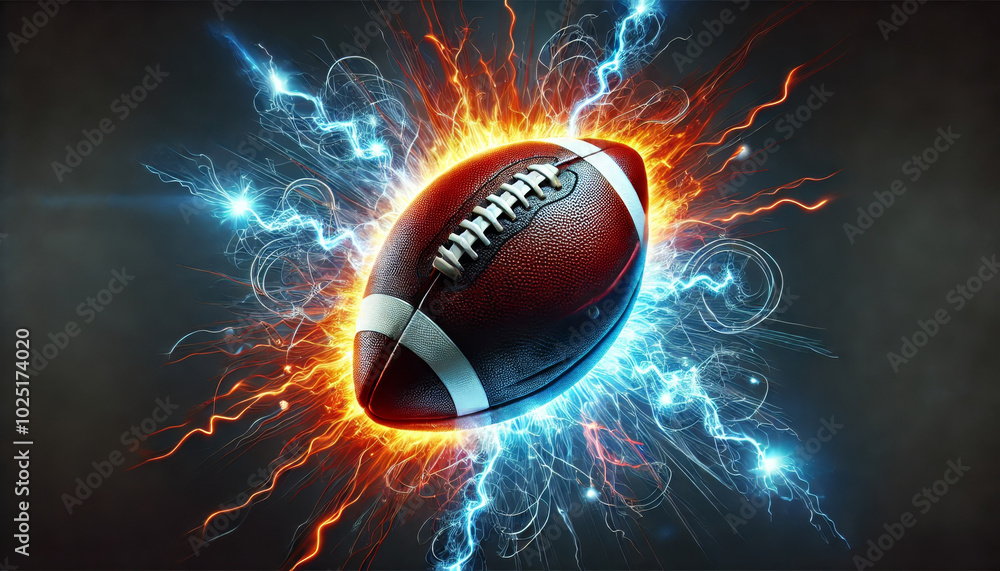 American football with electric sparks and energy American football with electric sparks and energy