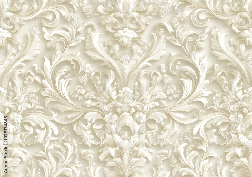 Ornate embossed floral pattern with detailed design in ivory tones.
Ornate embossed floral pattern with detailed design in ivory tones.