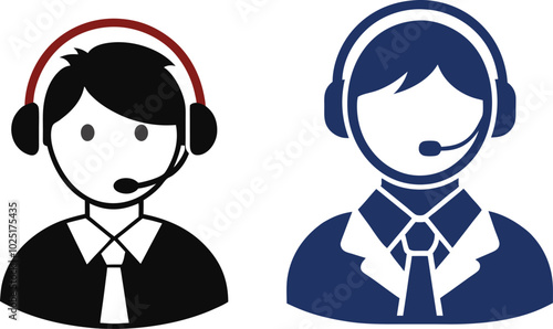 Call Center Representative Boy Icon Silhouette Vector