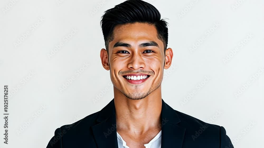 Smiling Asian male in business attire exudes confidence and success, perfect for business and career concepts Smiling Asian male in business attire exudes confidence and success, perfect for business and career concepts