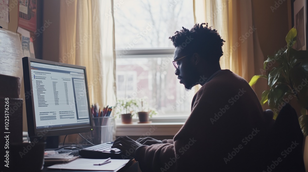 Recent College Graduate Reviewing Student Loan Statements Recent College Graduate Reviewing Student Loan Statements