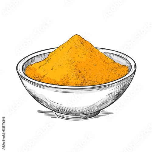 Turmeric Powder in a Wooden Bowl - Health and Spice Illustration