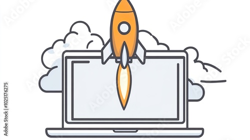 Laptop with a rocket taking off as a concept for online entrepreneurship photo