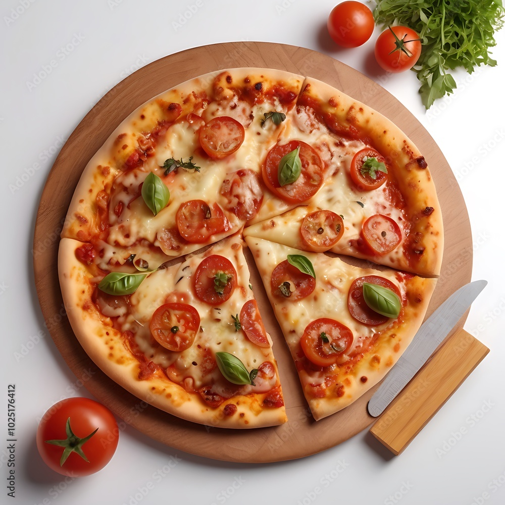 Delicious Pizza with cheese tomato fried Served on the table in white background Delicious Pizza with cheese tomato fried Served on the table in white background
