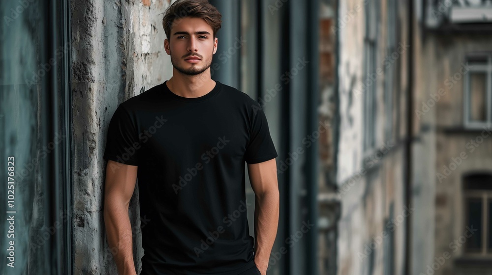 A mockup of a man in a black T-shirt in gothic look
A mockup of a man in a black T-shirt in gothic look