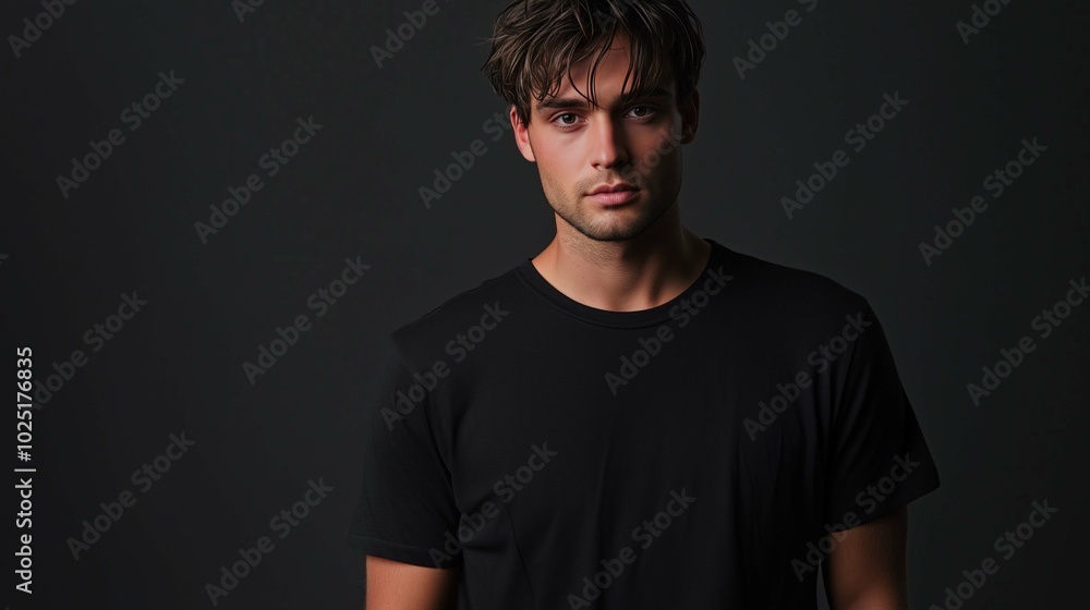 A mockup of a man in a black T-shirt in gothic look
A mockup of a man in a black T-shirt in gothic look