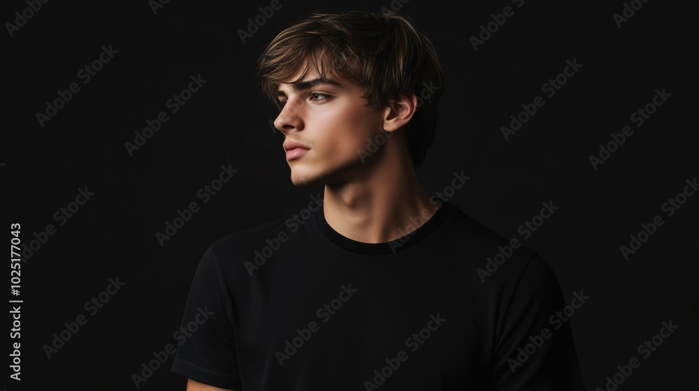 A mockup of a man in a black T-shirt in gothic look
A mockup of a man in a black T-shirt in gothic look