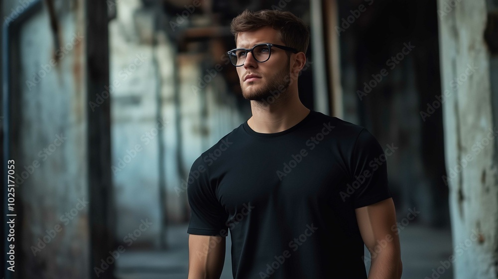 A mockup of a man in a black T-shirt in gothic look
A mockup of a man in a black T-shirt in gothic look